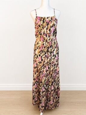 NWT Vero Moda Watercolor Animal Print Maxi Dress M |100% Viscose Tiered Sundress